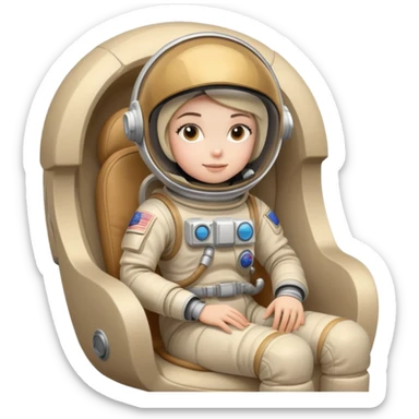 astronaut girl in a beige spacesuit, opaque helmet sitting in a chair  sticker