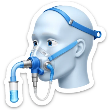 Blue VO2 max testing mouthpiece with breathing valve and tube, with nose clip, laboratory testing equipment sticker