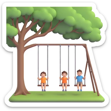 A person pushing a swing with a child sitting on it, outdoors, under a tree, in daylight. The swing is moving back and forth. Focus on the motion of swinging and the person gently pushing it sticker