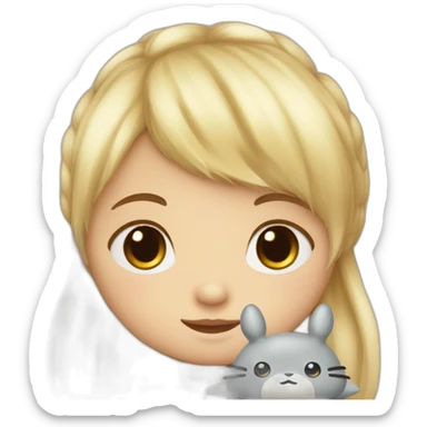 bébé fille blonde décoiffée avec une peluche Totoro  sticker