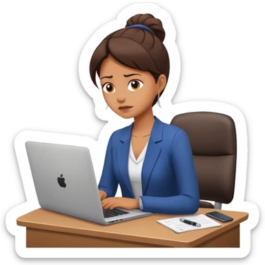 Chica con Estrés laboral en la oficina y mala postura en su laptop con dolor de espalda  sticker