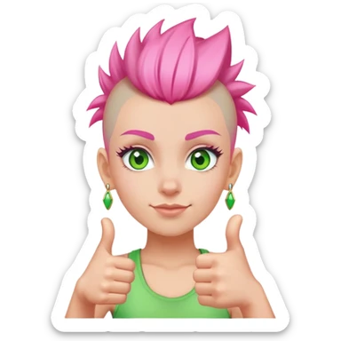 girl with pink mohawk and green eyes giving a thumbs up sticker