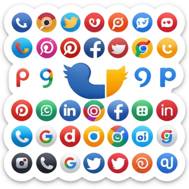 Create a set of social media logos grouped together: Slack, Reddit, Discord, Substack, LinkedIn, Google Reviews, Facebook Groups, Instagram, TikTok, Pinterest sticker