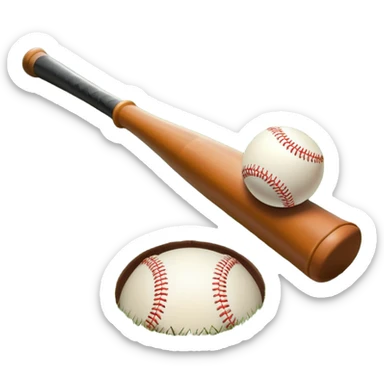 A baseball bat, ball, and glove placed on the grass of a baseball field, with the diamond and base lines clearly visible in the background. The scene captures the essence of the sport, with the equipment ready for action on the neatly marked field. sticker