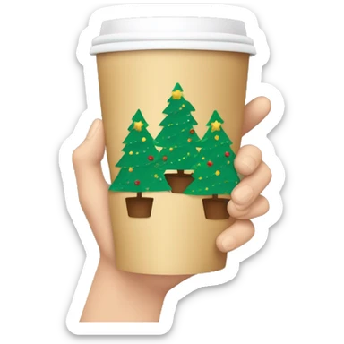 two hands holding paper coffee cups on of a Christmas tree sticker
