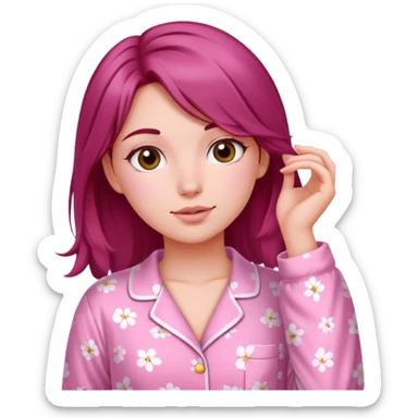A beautiful, burgundy haired girl wearing pink pajamas sticker