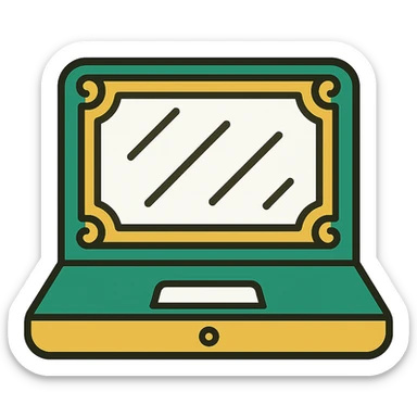 laptop, classic look, green gold and white color scheme, elegant lines, decorative details sticker