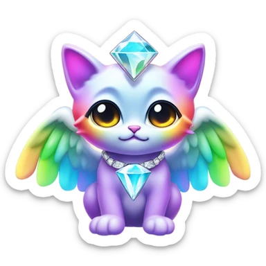 Cute Heavenly Rainbow 4d Diamond ultra mega surpream Omni-Cat God with wings and a ring around its body and another ring above it’s head  sticker