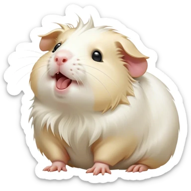 Cinematic Cute Yawning White Guinea Pig Portrait Emoji, Head tilted slightly with a dramatic, wide-open yawn, revealing a soft, downy white coat with tiny drooping ears, round dark eyes barely open in drowsy contentment, Simplified yet irresistibly adorable features, highly detailed, glowing with a soft, cozy glow, high shine, relaxed yet expressive, stylized with a touch of whimsy, bright and endearing, soft glowing outline, capturing the essence of a sleepy yet affectionate guinea pig, so drowsy it feels like it could stretch right out of the screen and curl up for a nap! sticker