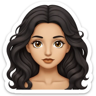woman with olive skin, brown eyes and long lashes, and long black wavy hair  sticker