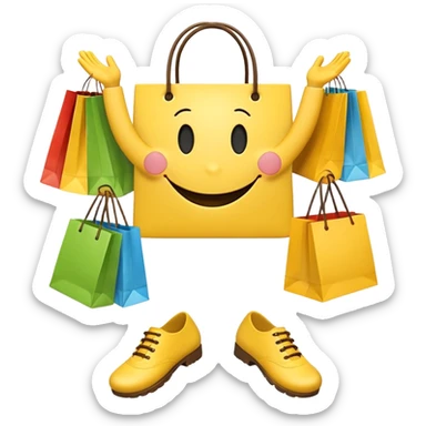 2 HAPPY SMILEY FACE  WITH HANDS AND FEET WITH SHOPPING BAGS IN EACH HAND sticker