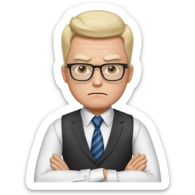 Frowns with Glasses, Strict Teacher: Man with square glasses, vest and tie, arms crossed, angry face

 sticker