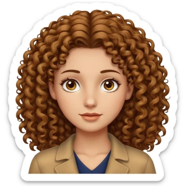 Can you create a woman with curly hair, but not too voluminous, with a wheat-colored complexion, hazel eyes, long and well-defined facial features, and tall? sticker