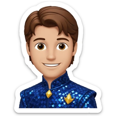Prince Fiyero from the Wizard of Oz with brown hair, dark blue sequin outfit sticker