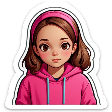 Girl wearing a pink hoodie, long light brown hair  sticker