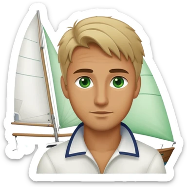 handsome man with green eyes and dirty blonde hair on a sailboat sticker