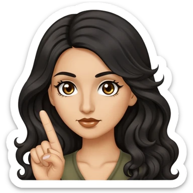 woman with olive skin, brown eyes and long lashes, and long black wavy hair giving the middle finger  sticker