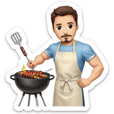 Iron Man is grilling shashlik at the barbecue. sticker