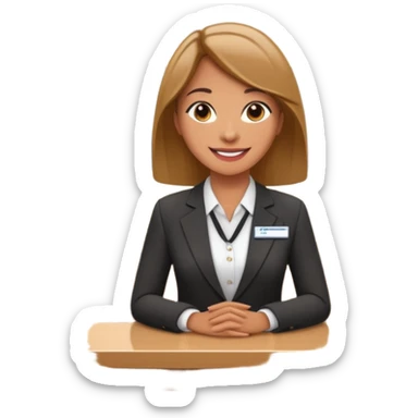 receptionist standing on hotel reception desk in front of tourists sticker