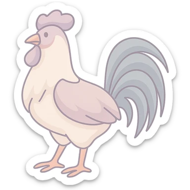 Edit the image to depict a rooster as the symbol of the year in Feng Shui, Chinese Eastern style. Use thin clean contours, soft rounded shapes, and a pastel palette with colors #98B5BC, #B5B3C1, #C9A3C9, #E4C0CA, #F7DCD1, #F7C0AA. Include detailed shadows and highlights with soft lighting. The background should be transparent. The style should be less cute, without decorative elements. The silhouette and appearance should match the reference. sticker