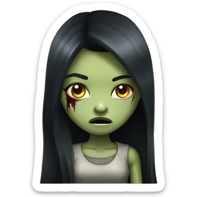 girl zombie with black long hair with teeth and serious face  sticker