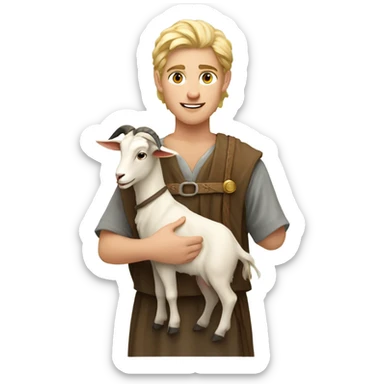 young shepherd with blond hair 10th century with short tunic and goat sticker