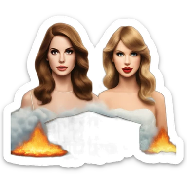 Lana Del Rey saving a burning building and Taylor swift with water powers flying over sticker