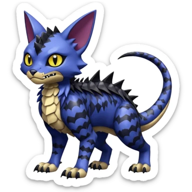 midnight blue-gray-black, scaley scaly batty feline-like quadrupedal digitigrade furry feral Bastet-Noibat-Gatomon-Garchomp-Digimon-Fakémon-Pokémon-creature (full body) sticker