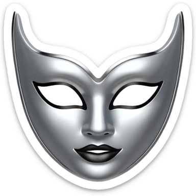 A sleek masquerade mask emoji made of polished silver chrome, smooth sensual curves, reflective metallic surface, mysterious sexy luxury vibe, minimal iOS emoji style, centered, clean white background sticker