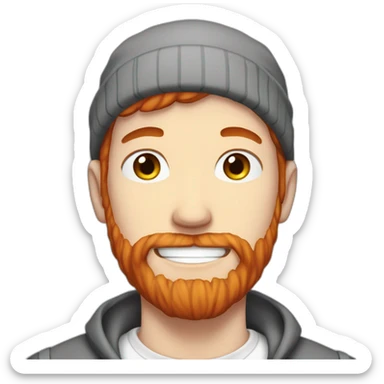 red-bearded-anime-adult-guy-white-teeth-wearing-grey-beanie-white-shirt sticker