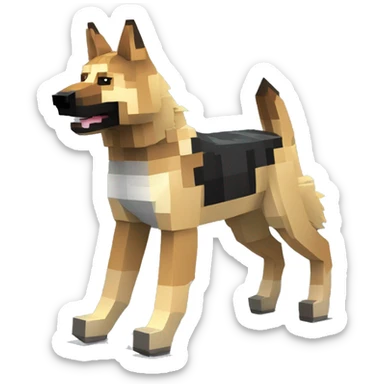 Pixel Minecraft blocky made of blocks wolf tame wolf German shepherd dog Alsatian gsd dog running walking full sticker
