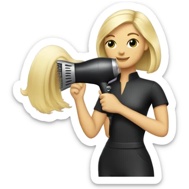 Hairdresser with blonde hair holding hairdryer sticker