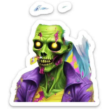 .Zombie_ Vaporwave black holographic oilslick zombie unicorn smoking yellow caution tape  sticker