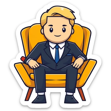 blonde business man in suit relaxing in chair at beach resort, vacation vibes sticker
