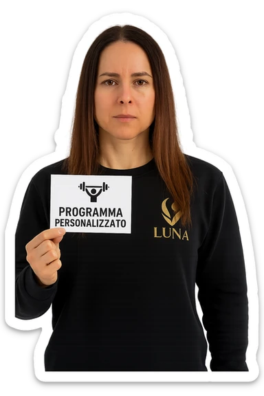 Donna con in mano Scheda di allenamento di palestra con scritto "Programma Personalizzato" sticker