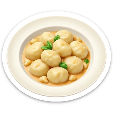 Cinematic Realistic Gnocchi Dish Emoji, showcasing tender potato dumplings in a light sauce rendered with soft textures and inviting, natural lighting. sticker