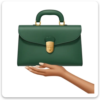 female hand with nude manicure holding dark green case or briefcase for papers, minimalism, white background, no emojis or faces sticker
