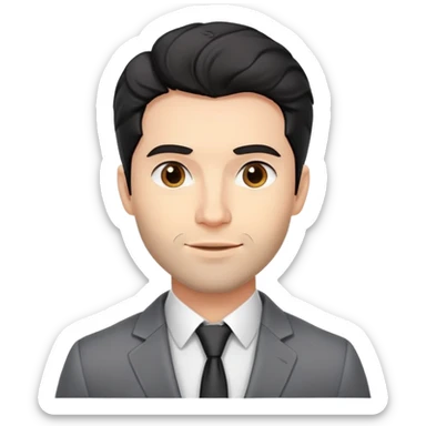 Headshot portrait of a professional 35-year-old man with black wavy hair, stubble, strong jawline, white skin tone, wearing smart casual business attire with blazer, confident and charismatic expression, suitable for a professional speaker profile sticker