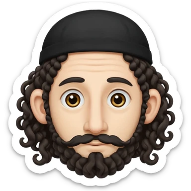 jewish jew man's face, wearing a tiny black kippah and 2 curly long hair strands near the ears, big nose, only face, no body, no mustache sticker
