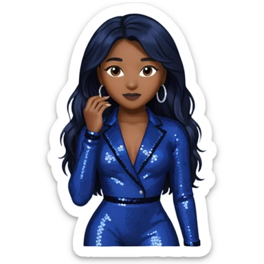 Normani from Fifth Harmony with long black hair, dark indigo sequin outfit sticker
