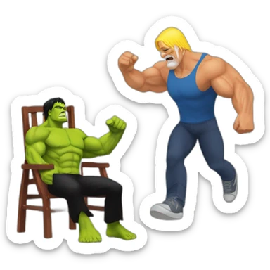 hulk hogan golpeando a un científico con una silla sticker
