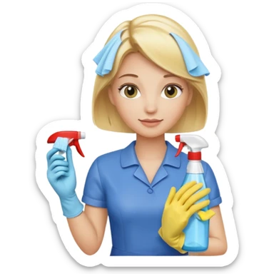 Uma mulher loura fazendo limpeza ou com produtos de limpeza sticker