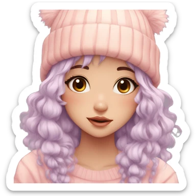 Gorgeous pastel anime girl with blushing face and hair garnitures and pretty hair and a beanie aesthetic trending style sticker