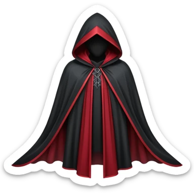 gothic hooded cloak object icon, black and crimson accents, mysterious fantasy cloak, elegant folds, 3D cartoon, mobile game icon style, centered, clean background, no text, no watermark
 
 sticker
