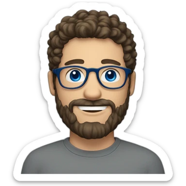 one european guy with short curly dark brown  hair and beard and blue eyes and round glasses sticker