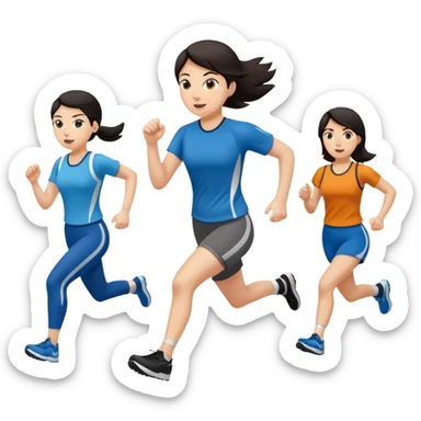 a female co-worker running and other co-workers chasing her  - female co worker with dark hair way in front... others far behind -- male and female co workers chasing female co worker sticker