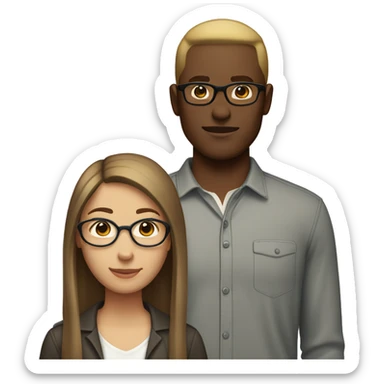 "A light brown-skinned woman with straight brown hair, standing next to her white-skinned boyfriend with blonde hair and wearing glasses. The woman has no glasses, and her hair is clearly brown." sticker