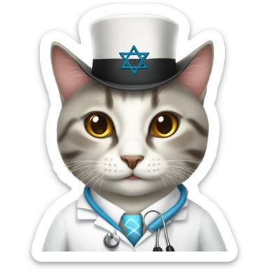doctor cat wearing a jewish religious hat sticker