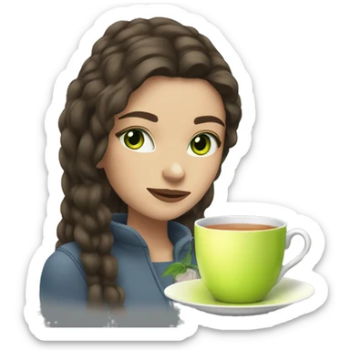 Girl sipping tea with brunette hair and green eyes  sticker