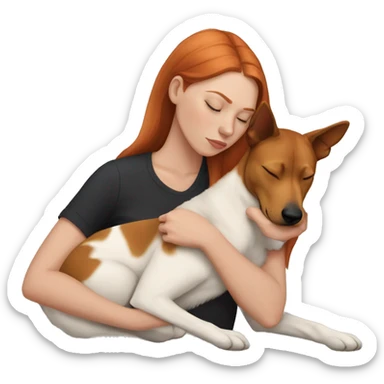 White girl auburn hair sleeping with Carolina dog sticker
